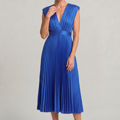 Women's Wedding Guest Dress | Midi Pleated V-Neck Sleeveless