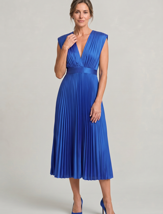 Women's Wedding Guest Dress | Midi Pleated V-Neck Sleeveless