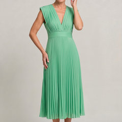 Women's Wedding Guest Dress | Midi Pleated V-Neck Sleeveless