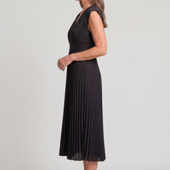 Women's Wedding Guest Dress | Midi Pleated V-Neck Sleeveless