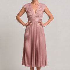 Women's Wedding Guest Dress | Midi Pleated V-Neck Sleeveless