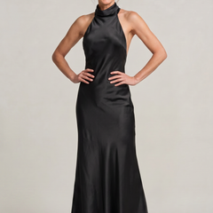 Women's Formal Evening Gown | Halter Neck Open Back Maxi Satin