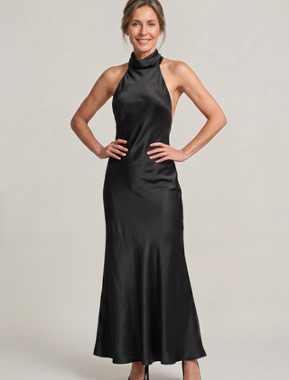 Women's Formal Evening Gown | Halter Neck Open Back Maxi Satin