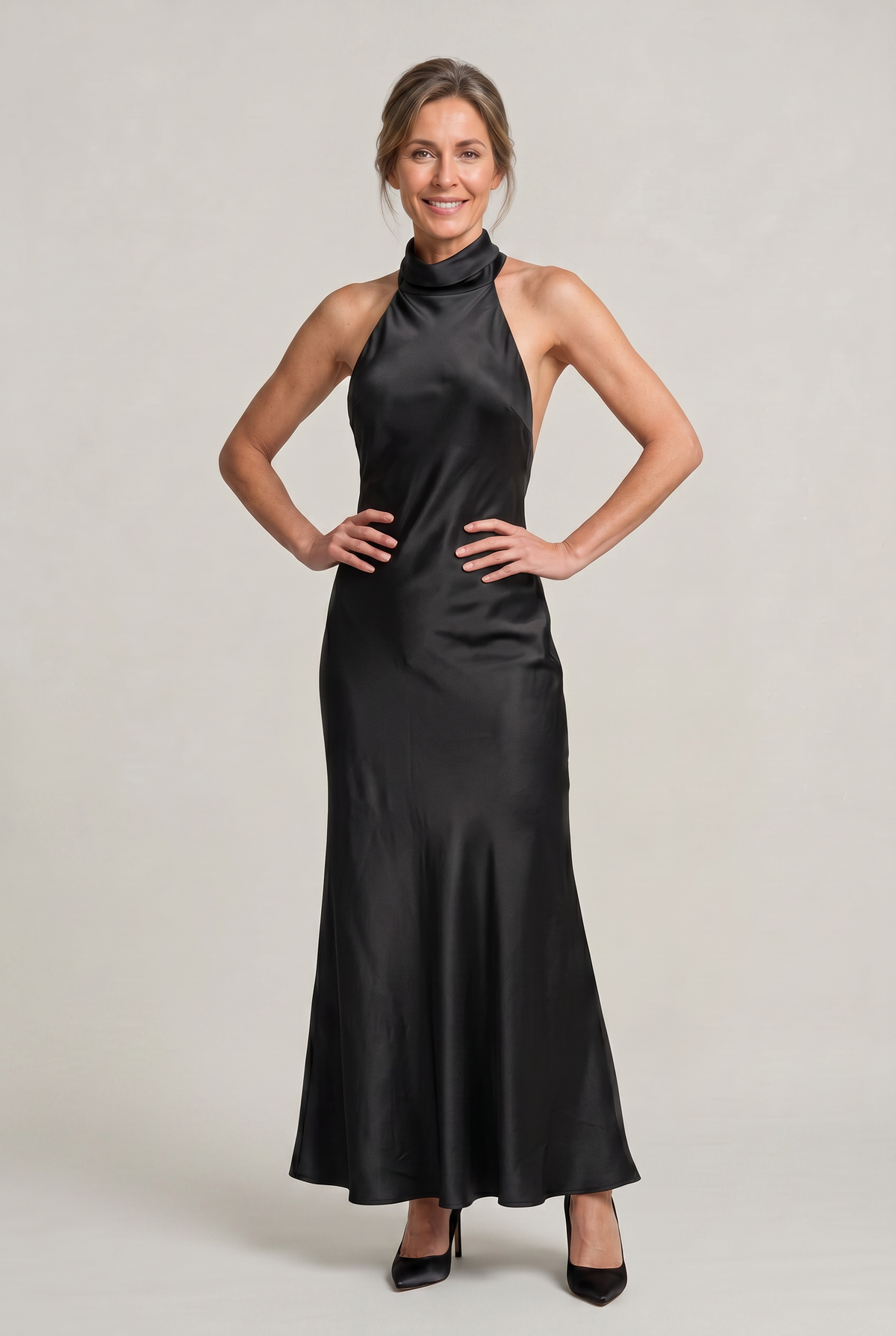 Women's Formal Evening Gown | Halter Neck Open Back Maxi Satin