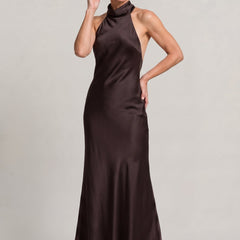 Women's Formal Evening Gown | Halter Neck Open Back Maxi Satin