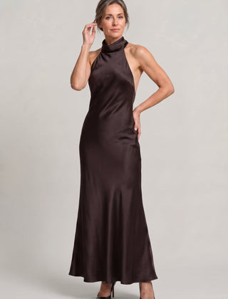 Women's Formal Evening Gown | Halter Neck Open Back Maxi Satin