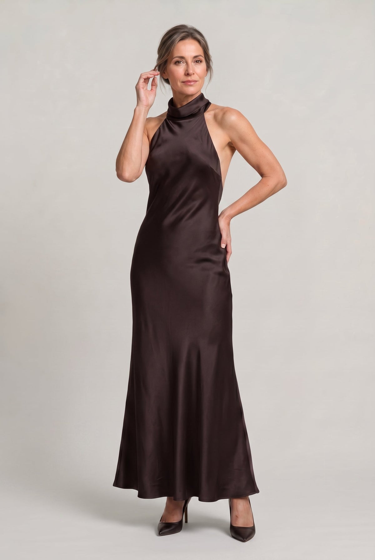 Women's Formal Evening Gown | Halter Neck Open Back Maxi Satin