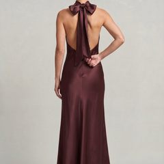 Women's Formal Evening Gown | Halter Neck Open Back Maxi Satin