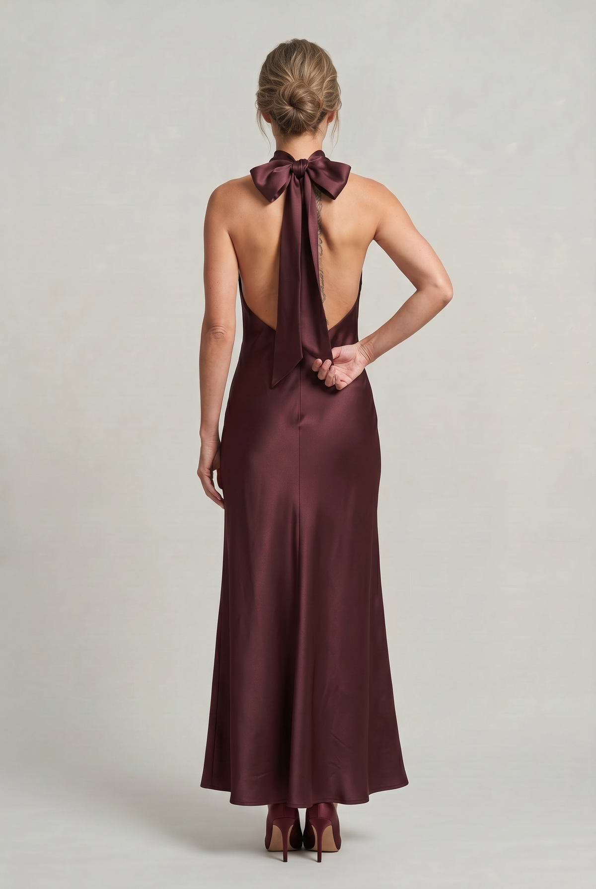 Women's Formal Evening Gown | Halter Neck Open Back Maxi Satin