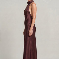 Women's Formal Evening Gown | Halter Neck Open Back Maxi Satin