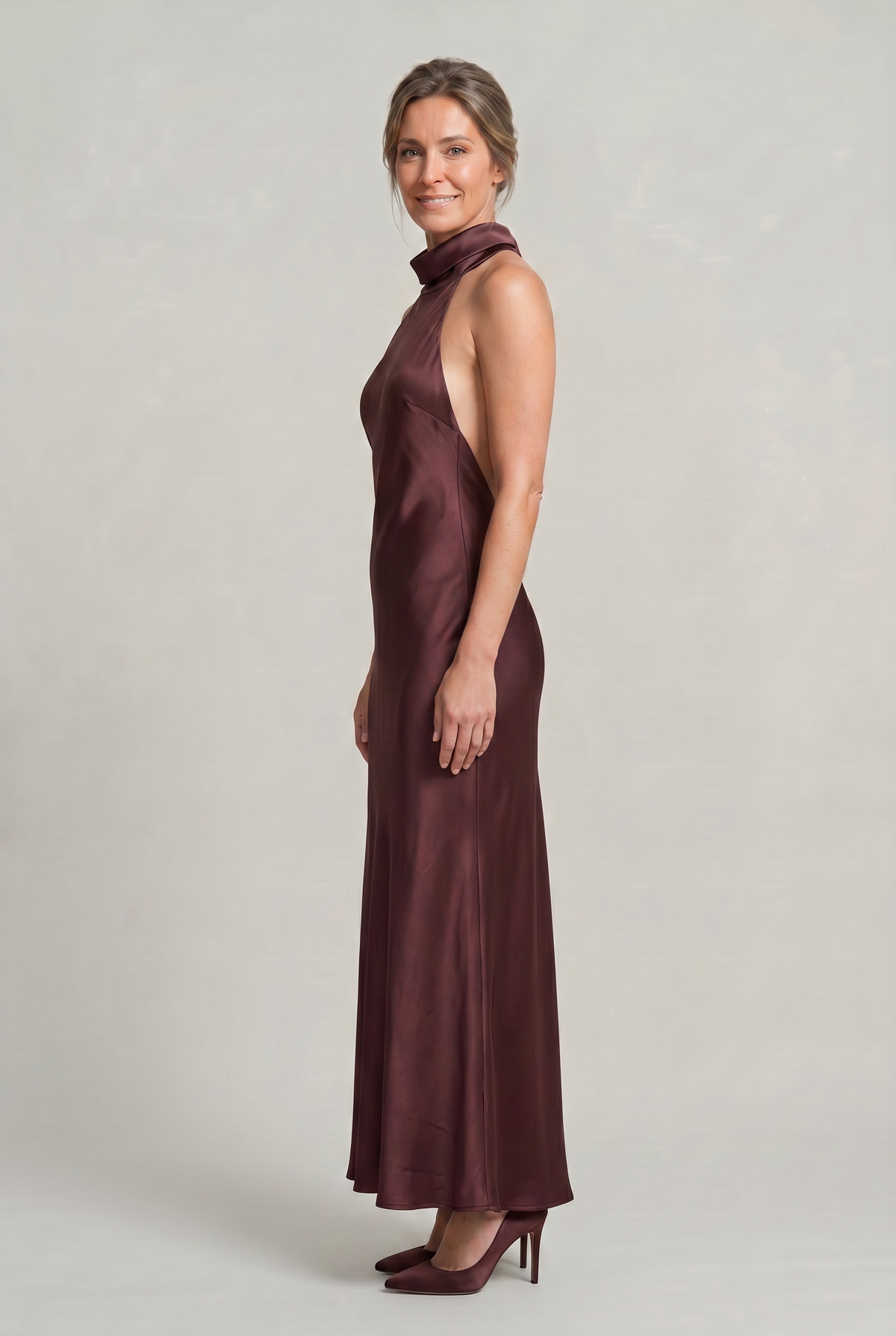 Women's Formal Evening Gown | Halter Neck Open Back Maxi Satin