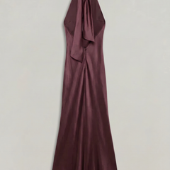 Women's Formal Evening Gown | Halter Neck Open Back Maxi Satin