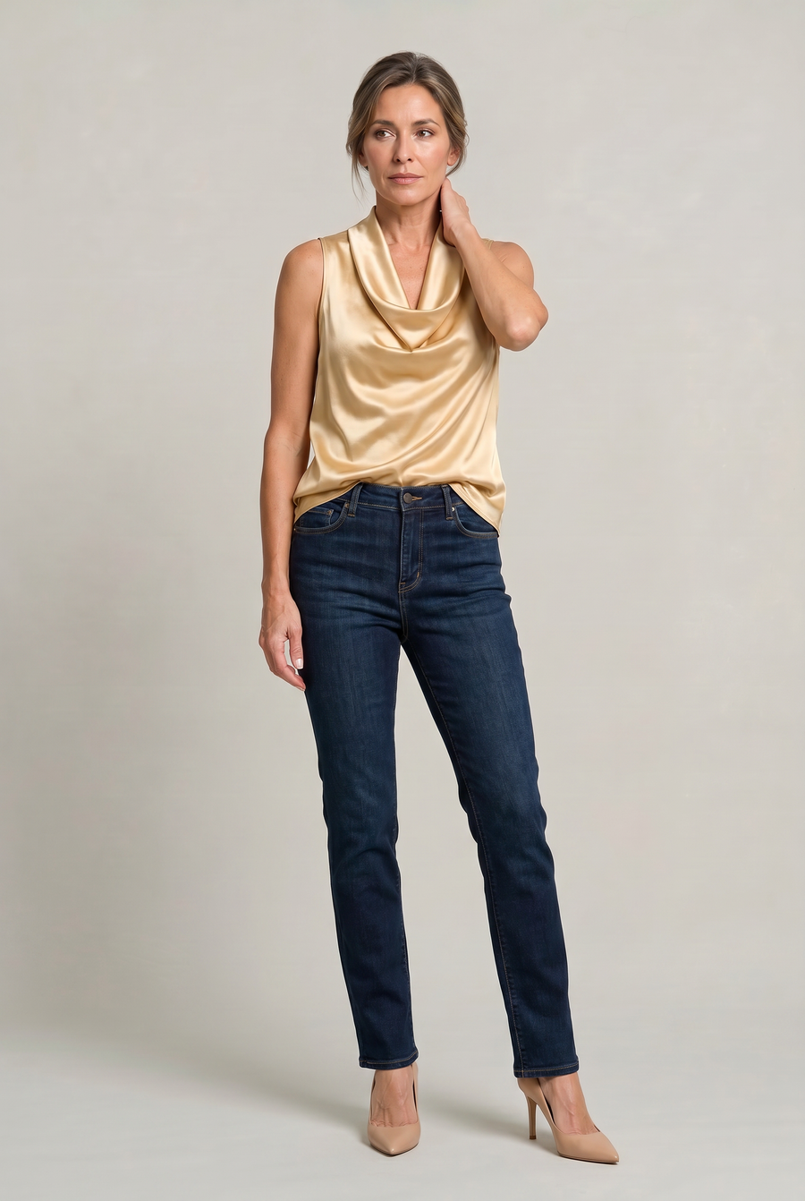 Women's Top | Cowl Neck Sleeveless Draped Satin