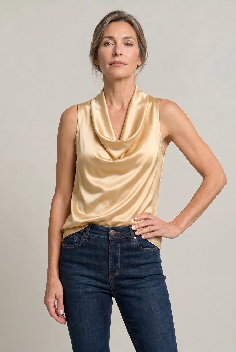 Women's Top | Cowl Neck Sleeveless Draped Satin