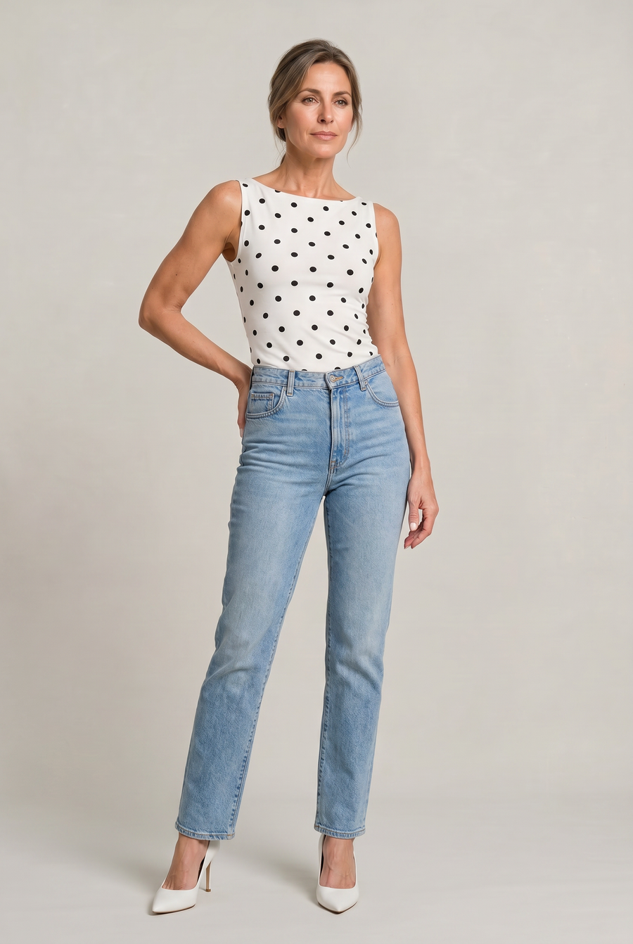 Women's Tank Top | Round Neck Sleeveless Polka Dot Print