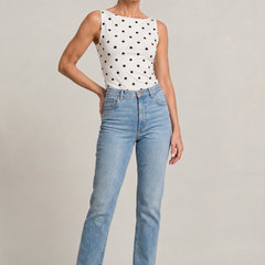 Women's Polka Dot Top | Round Neck Sleeveless Fitted Knit