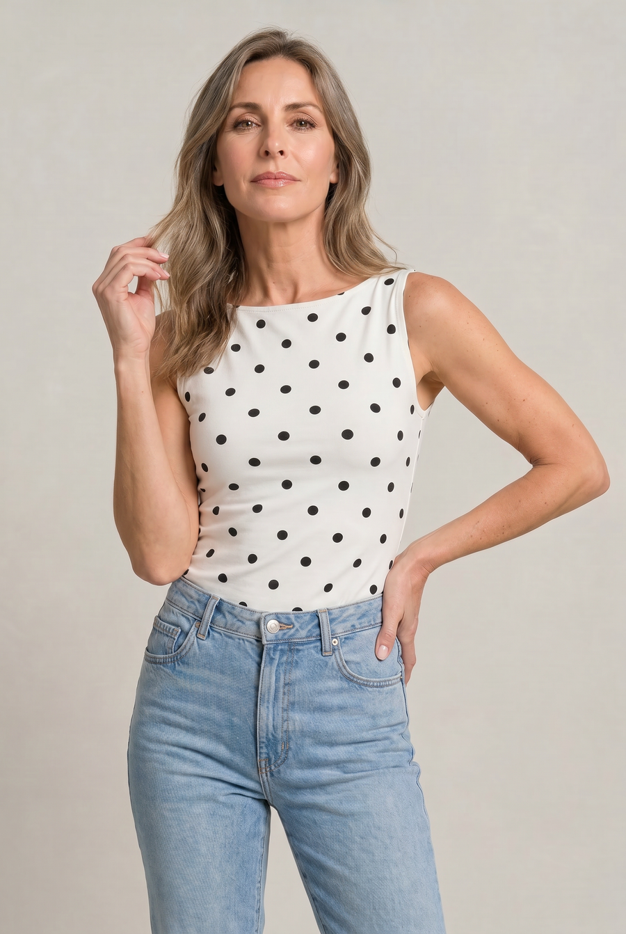 Women's Tank Top | Round Neck Sleeveless Polka Dot Print