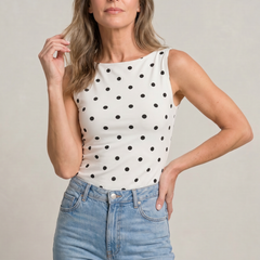 Women's Polka Dot Top | Round Neck Sleeveless Fitted Knit