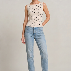 Women's Polka Dot Top | Round Neck Sleeveless Fitted Knit