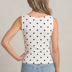 Women's Polka Dot Top | Round Neck Sleeveless Fitted Knit