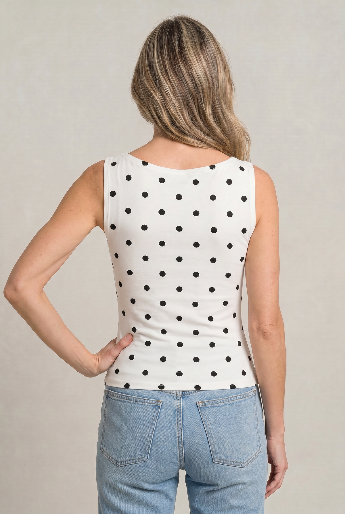 Women's Polka Dot Top | Round Neck Sleeveless Fitted Knit