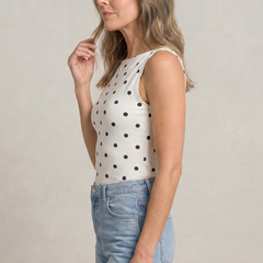 Women's Polka Dot Top | Round Neck Sleeveless Fitted Knit