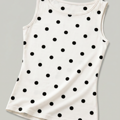Women's Polka Dot Top | Round Neck Sleeveless Fitted Knit
