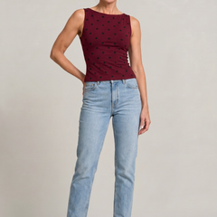 Women's Polka Dot Top | Round Neck Sleeveless Fitted Knit