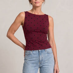 Women's Polka Dot Top | Round Neck Sleeveless Fitted Knit