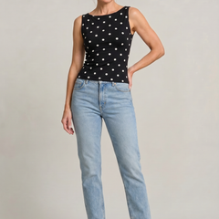 Women's Polka Dot Top | Round Neck Sleeveless Fitted Knit