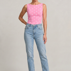 Women's Polka Dot Top | Round Neck Sleeveless Fitted Knit