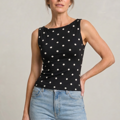 Women's Polka Dot Top | Round Neck Sleeveless Fitted Knit