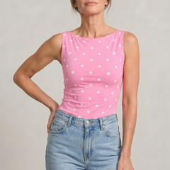 Women's Polka Dot Top | Round Neck Sleeveless Fitted Knit