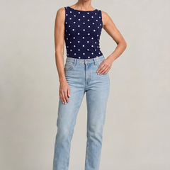 Women's Polka Dot Top | Round Neck Sleeveless Fitted Knit