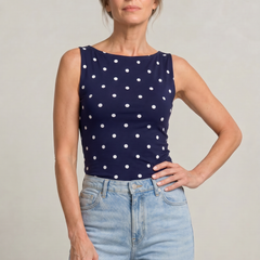Women's Polka Dot Top | Round Neck Sleeveless Fitted Knit