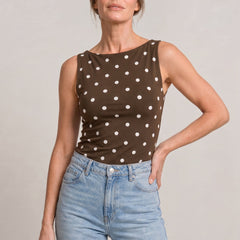 Women's Polka Dot Top | Round Neck Sleeveless Fitted Knit