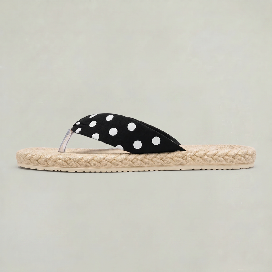 Women's Black Sandals | Polka Dot Strap Flip Flop Slip-On