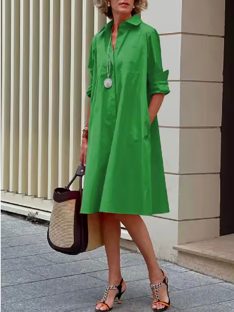 Women's Smart Dress | Collared Neckline Three Quarter Sleeve A Line