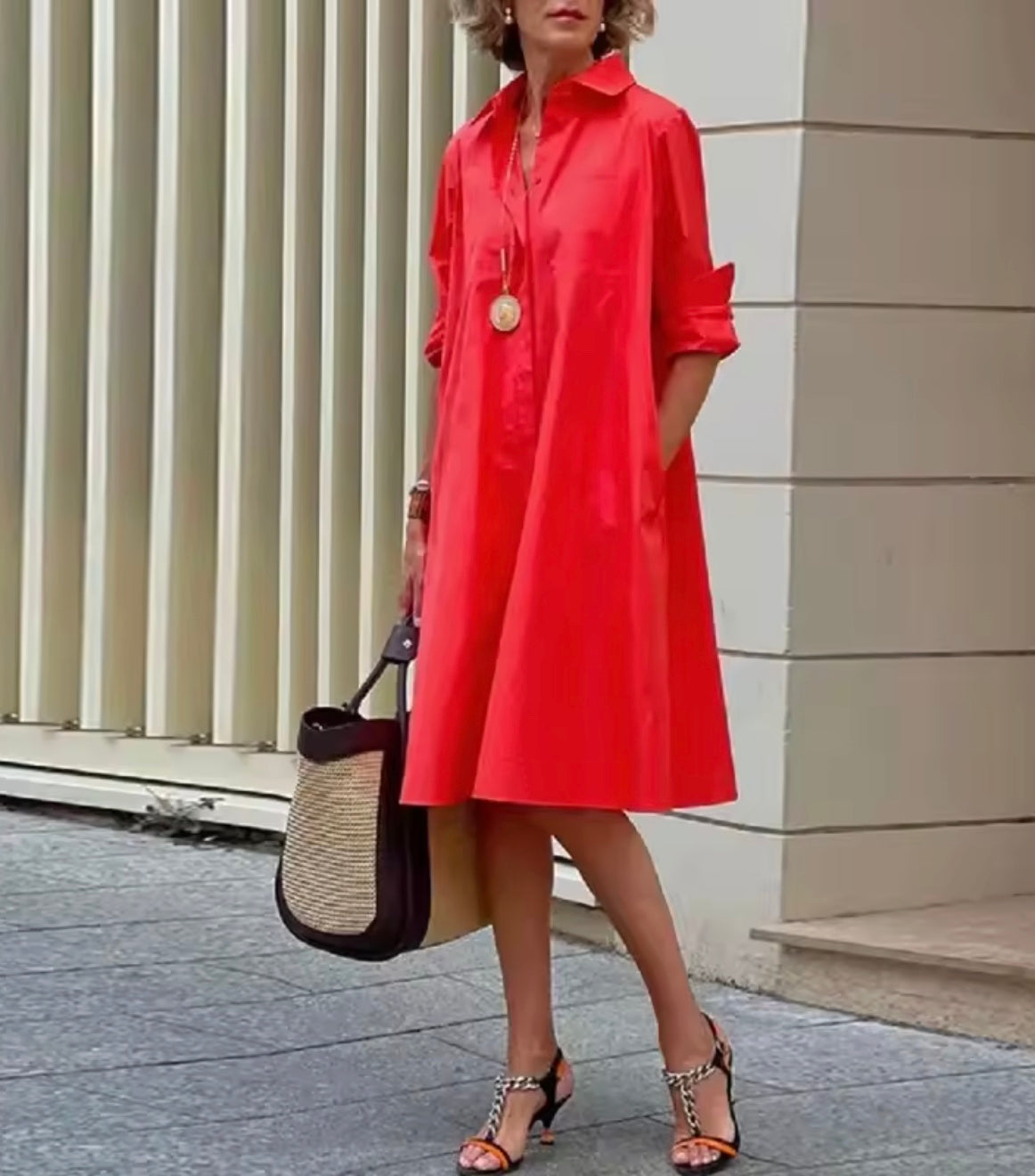 Women's Smart Dress | Collared Neckline Three Quarter Sleeve A Line