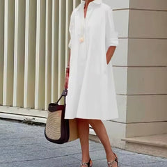 Women's Smart Dress | Collared Neckline Three Quarter Sleeve A Line