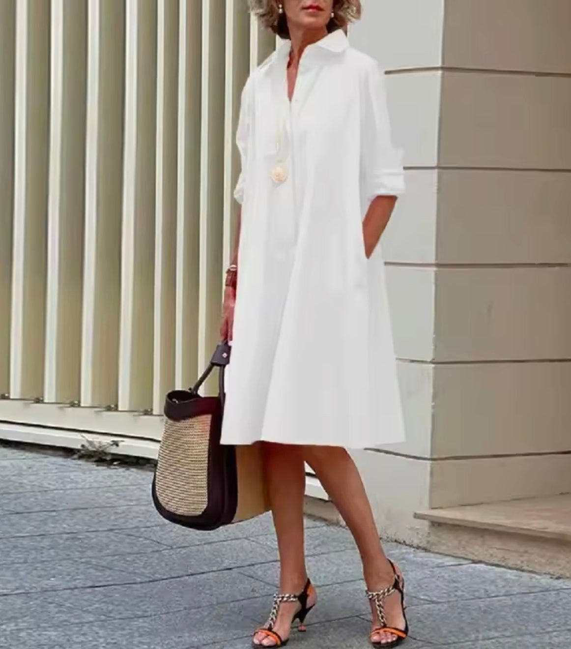 Women's Smart Dress | Collared Neckline Three Quarter Sleeve A Line