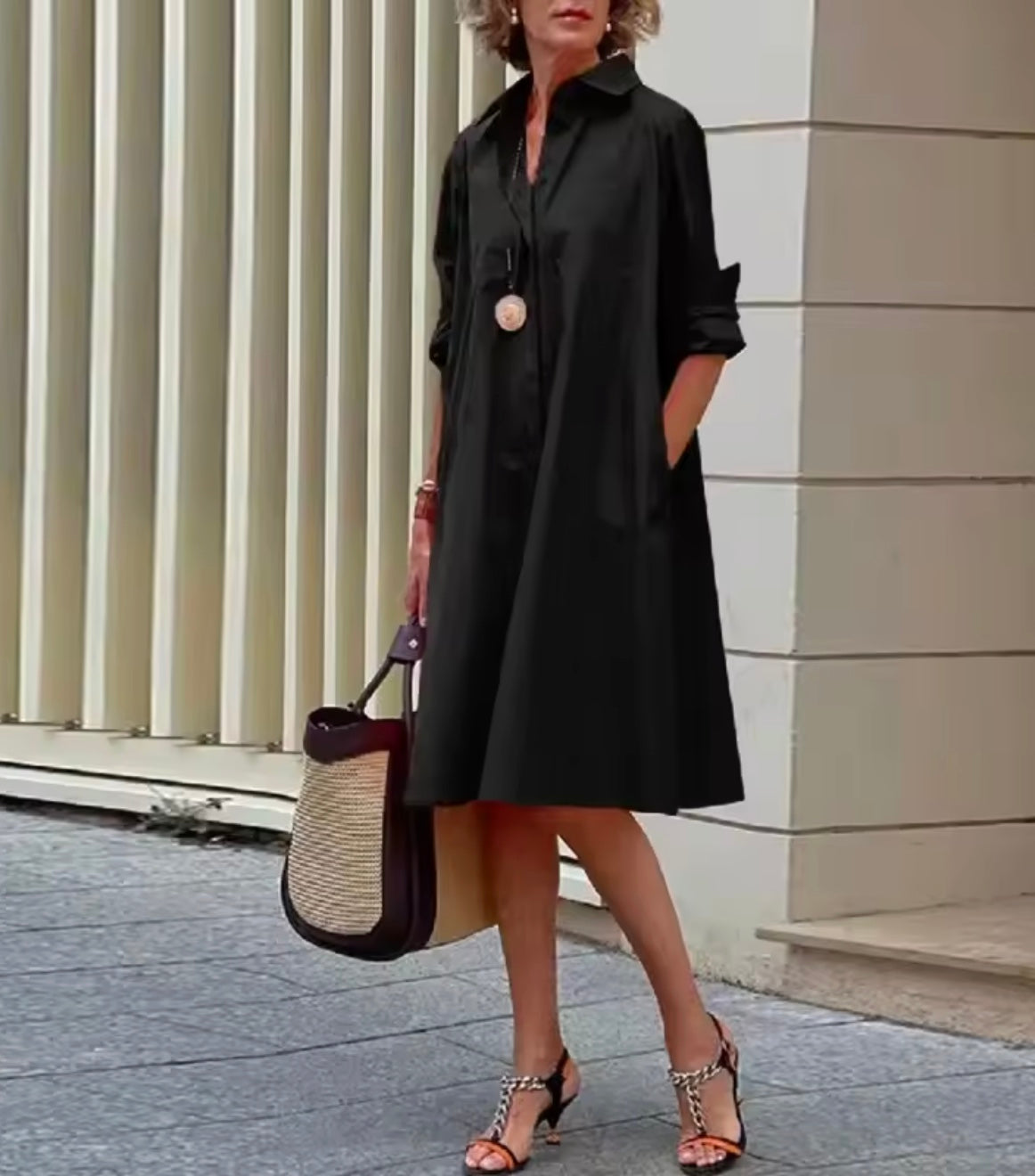 Women's Smart Dress | Collared Neckline Three Quarter Sleeve A Line