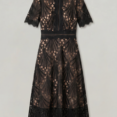 Women's Mother Of The Bride Dress | Midi High Neck Short Sleeve Lace