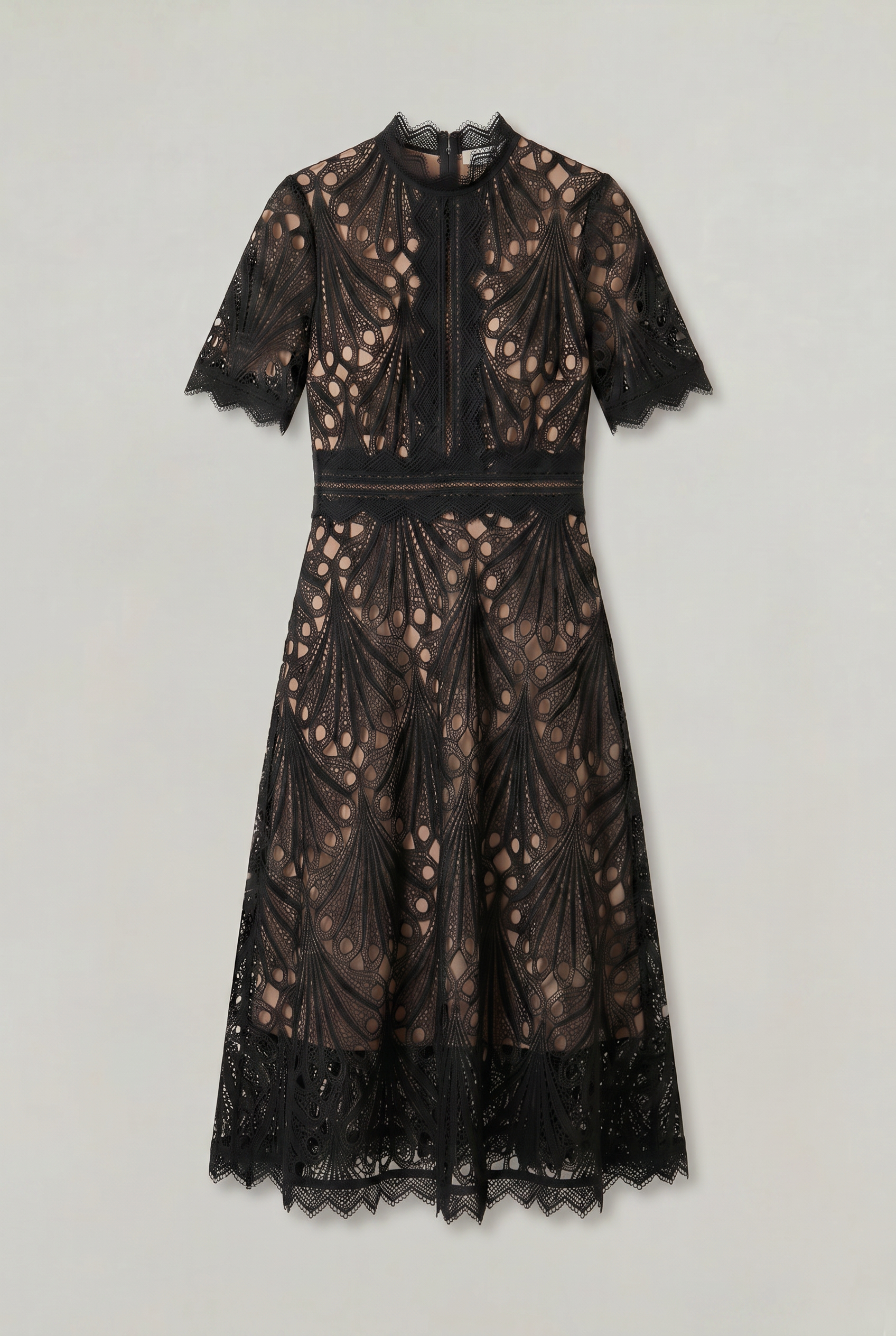 Women's Mother Of The Bride Dress | Midi High Neck Short Sleeve Lace