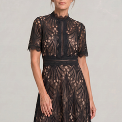 Women's Mother Of The Bride Dress | Midi High Neck Short Sleeve Lace