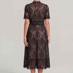 Women's Mother Of The Bride Dress | Midi High Neck Short Sleeve Lace