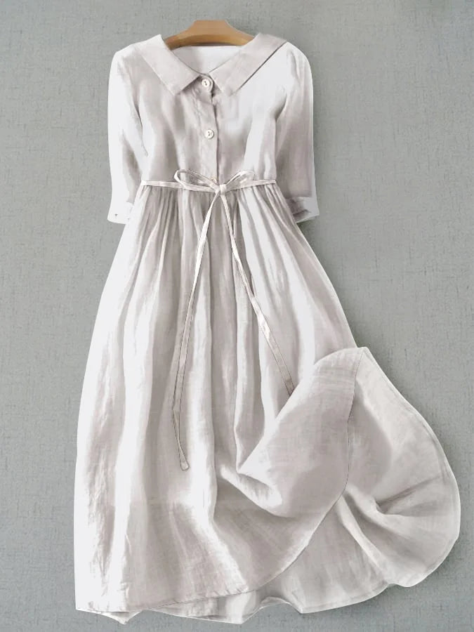 Isabella | Elegant Cotton Linen Lace-Up Half-Sleeve Dress 1