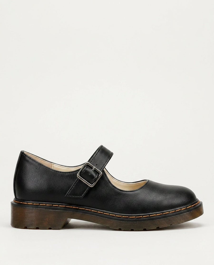 Women's Mary Jane Shoe | Rounded Toe Buckle Strap Leather