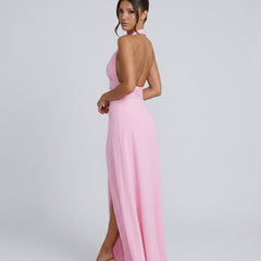 Women's Wedding Guest Dress | Maxi Halter Neck Leg Slit Polyester