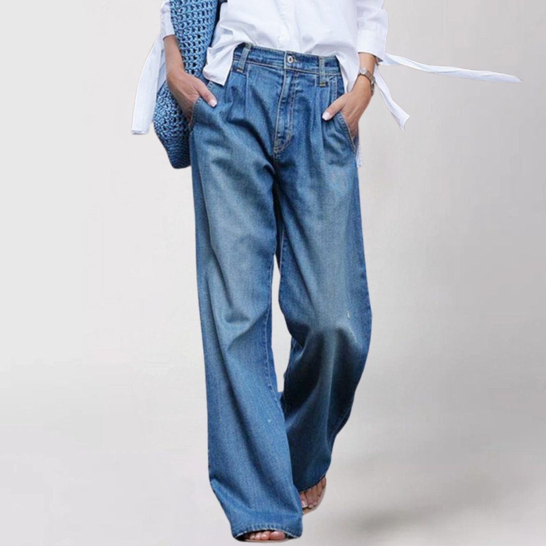 Women's Baggy Jeans | High Waist Wide Leg Denim Button Closure